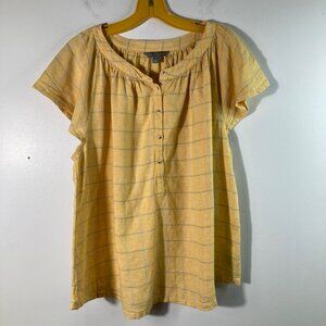 Womens Sharagano Linen Blend Cap Sleeve 1/2 Button‎ Pullover Shirt L Linen Rayon
